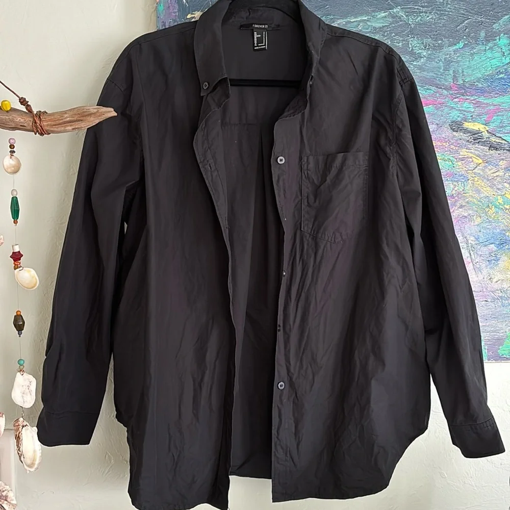 Forever 21 Black Button Down Long Sleeve - Picture 1 of 2